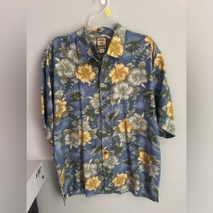Tommy Bahama Mens 100% Silk Hawaiian Shirt Blue Yellow size Large